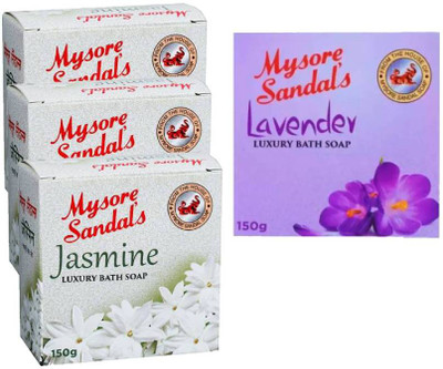 Mysore Sandal's Jasmine and Lavender Soap 150g Each Pack(4 Items in the set)