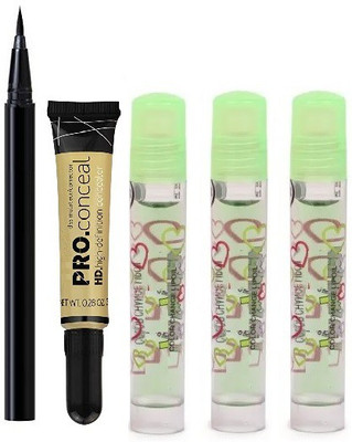 Herrlich PERFECT LOOK FACE MAKEUP COMBO OF YELLOW PRO CONCEALER & LIP OIL& EYELINER WITH WATERPROOF FORMULA(3 Items in the set)