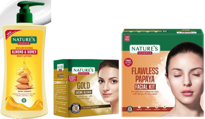 Nature's Nourishing Almond & Honey Body Lotion (400ml)Gold Cream Bleach (21g)Advanced Flawless Papaya Facial Kit (60g)(3 Items in the set)