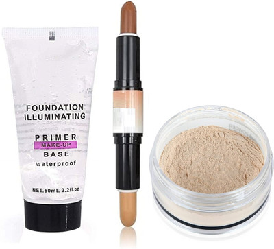 Libline Full Coverage Concealer,Long-Lasting Loose Powder & Face Primer(3 Items in the set)