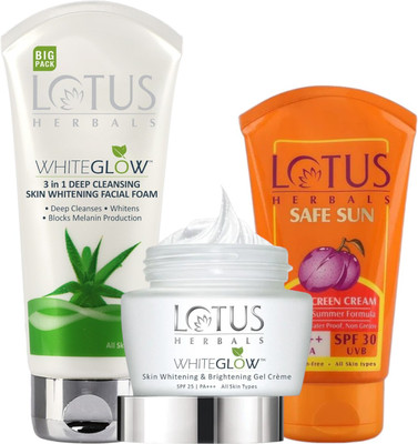 LOTUS HERBALS WhiteGlow Skin Brightening Gel Crème(3 Items in the set)