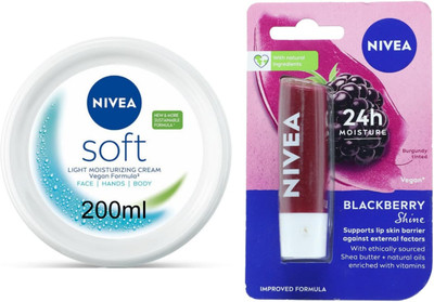 NIVEA Soft Cream 200ml lotion & Berry Lipbalm Set of 2(2 Items in the set)