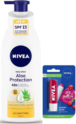 NIVEA Aloe Protection 400ml lotion & Cherry Lipbalm Set of 2(2 Items in the set)