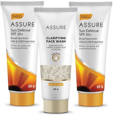 ASSURE Sun Defense SPF 30+ 120g & Clarifying Face wash 60g(3 Items in the set)