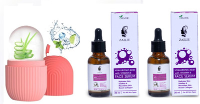 Zailie Ice Roller for Face & Eye Reusable & 30ml. Hyaluronic Acid Hydration Super Serum set of 2(3 Items in the set)