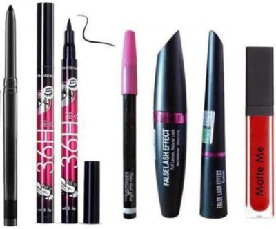 mkldsrh 3 in 1 kajal eyeliner mascara with 36 h eyeliner with red color liquid lipstick(3 Items in the set)