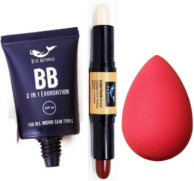 BLUEMERMAID MAKEUP SPONGE WITH CONTOUR STICK & LIQUID FOUNDATION(3 Items in the set)