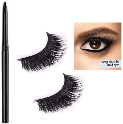Libline Long Cross False Lashes for Makeup & Black, Water Proof, Smudge Proof Kajal(2 Items in the set)
