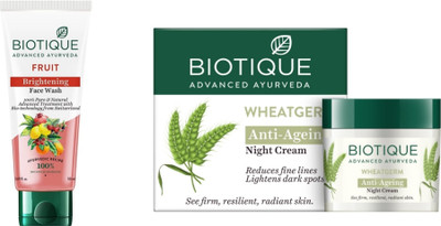 BIOTIQUE Fruit Face Wash 50 ML & Wheatgerm Night Cream 50g(2 Items in the set)