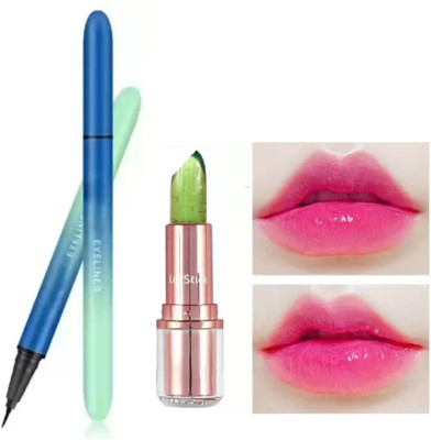 Latixmat Glossy Shine Color Changing Pink Gel Lipstick Fish Eye Liner Waterproof Eye Liner(2 Items in the set)