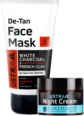 USTRAA Night Cream-De-tan and Anti-aging-50g & De-Tan FaceMask Oily Skin-125g(2 Items in the set)