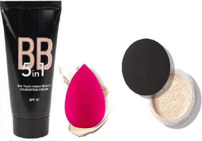FELICECHIARA Perfect Shine Makeup loose face powder with liquid face foundation and makeup blender(3 Items in the set)