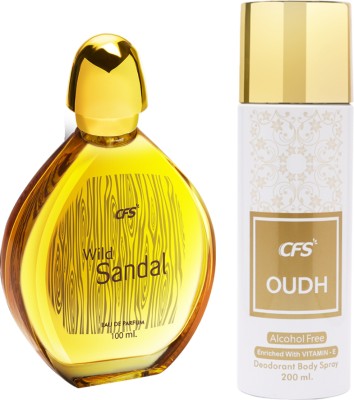 CFS Wild Sandal EDP Long Lasting Perfume & Oudh White Deodorant Body Spray(2 Items in the set)
