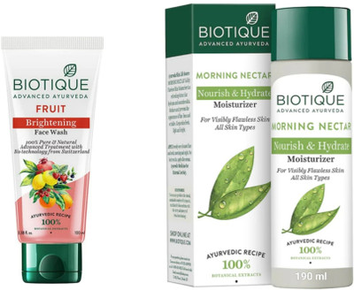 BIOTIQUE Fruit Face Wash 100 ML & Morning Nectar Moisturizer Lotion 190 ML(2 Items in the set)