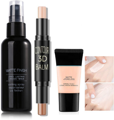 MYEONG Makeup Poreless Liquid Foundation Tube And Highlight & Contour Stick And Makeup Setting Spray(3 Items in the set)