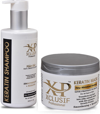 XCLUSIF PROFESSIONAL Keratin + Smoothening Shampoo 300 ML + Keratin + Smoothening Mask 500 ML Infused with Keratin + Protein(2 Items in the set)