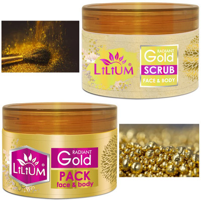 LILIUM Gold Scrub & Face Pack | Enriched With Gold Extract & Aloe Vera Extract(2 Items in the set)