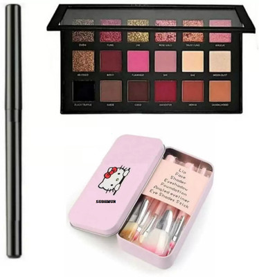 SUBHMUN HDA64 Makeup Beauty Kajal & Rose Gold Eye shadow Palette & Set of 7 Makeup Brush(9 Items in the set)