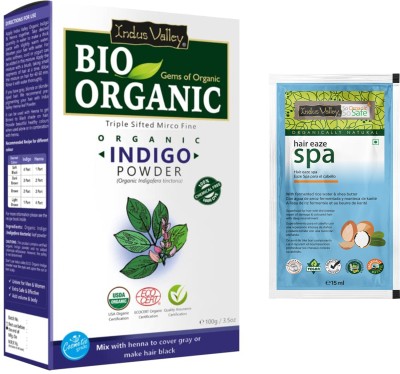 Indus Valley Pure Organic Indigo Powder with Hair Eaze Spa Sachet Free(2 Items in the set)