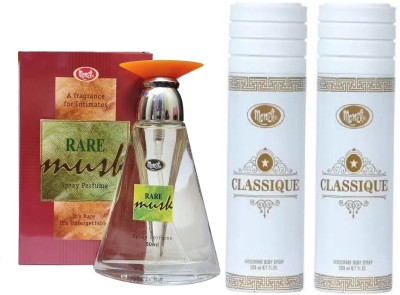 MONET 1 RARE MUSK PERFUME 50ML , 2 CLASSIQUE DEODORANT 200ML EACH , PACK OF 3 Eau de Parfum  -  450 ml(For Men & Women)