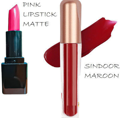 Luipui waterproof pink matte lipstick and maroon liquid sindoor pack of 2(1 Items in the set)
