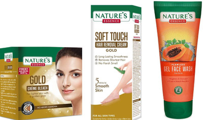 Nature's Gold Cream Bleach (21g)Soft Touch Hair Removal Cream Gold (50g)Anti-Pigmentation Papaya Gel Face Wash (50ml)(3 Items in the set)