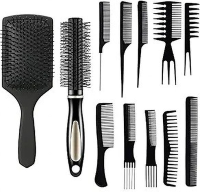 mkldsrh 10 pcs pro salon hair cut styling hairdressing barber combs brush set with roller round comb & flat brush for hair settings(3 Items in the set)