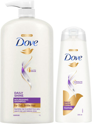 DOVE Daily Shine Shampoo 1 Ltr and Daily Shine Conditioner 335ml Combo Pack)(2 Items in the set)