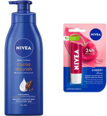 NIVEA COCOA NOURISH BODY LOTION 400 ML & CHERRY SHINE LIP BALM 4.8G(2 Items in the set)