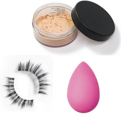 Herrlich LOOSE POWDER + MAKEUP BLENDER + EYELASHES COMBO(3 Items in the set)