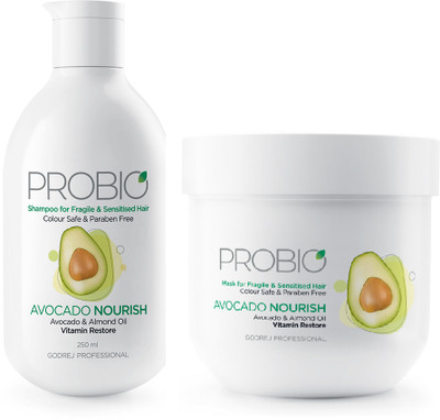 Godrej Professional Probio Avocado Nourish Shampoo(250ml) and Mask(200g)| For Fragile and Sensitised Hair(2 Items in the set)