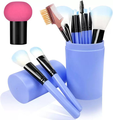 WEEPER 12 Pcs Soft Makeup Brush With Barrel Storage Box Pink(Multicolor) & Makeup Blender Mushroom Shape Puff(2 Items in the set)