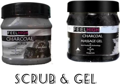 feelhigh Charcoal Scrub 500ml+Gel 500ml -SKin care -Facial Kit(2 Items in the set)