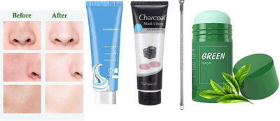 Emijun Face mask Combo pack of 4 charcoal mask & ice cream mask & Green stick & blackhead pin mask(4 Items in the set)