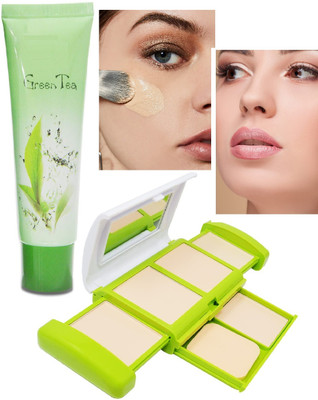GABBU green tea foundation and 5 in 1 compact for all skin type(2 Items in the set)