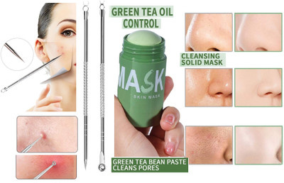 tanvi27 Green Tea Clay Stick Mask & Black Head & White Head Remover Steel Needle(2 Items in the set)