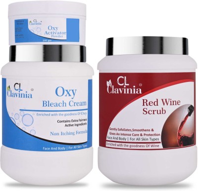 CLAVINIA Oxy Bleach Cream 1 Kg + Red Wine Scrub 1000 ml ( Pack Of 3)(3 Items in the set)