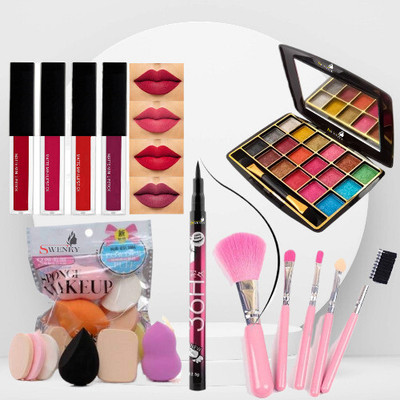 lately red edition liquid lipstick with eyeshadow eyeliner makeup brush & blender puff(5 Items in the set)