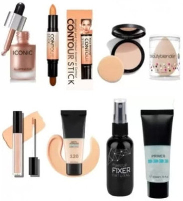 mkldsrh waterproof fixer primer foundation concealer beauty blender compact powder contour stick face highlighter for face make up(8 Items in the set)