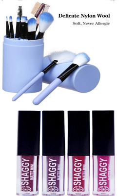 SHAGGY Premium Quality 4in1 Liquid Lipstic With 12 Piece Makeup brush With Storage Box(2 Items in the set)