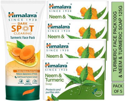 HIMALAYA dark spot clearing turmeric face pack 100g & neem & turmeric saop 125g 4pcs(5 Items in the set)