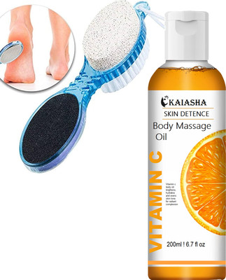 KAIASHA vitamin -C combo Orange Essential Massage 200ml Oil and 1 foot care scrubber(2 Items in the set)