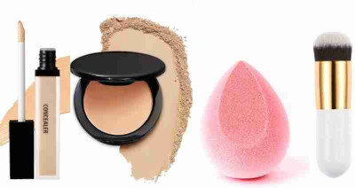 Glowsync MAKEUP COMBO KIT PRESSED POWDER COMPACT+CONCEALER+ BRUSH +Beauty Blender Puff(4 Items in the set)