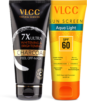 VLCC Aqua Light Sunscreen Gel SPF 60 & 7X Charcoal Peel-Off Mask For Clear Skin(2 Items in the set)
