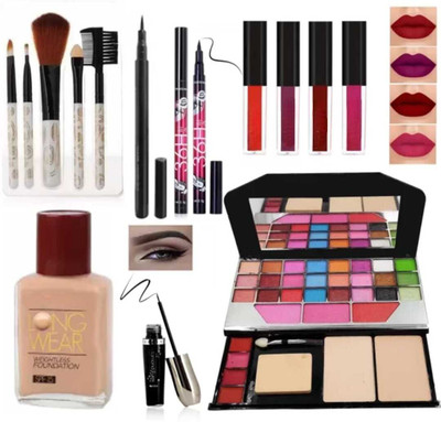 mkldsrh 6155 make up kit with make up brushes with foundation eyeliner 36 h sketch eyeliner liquid lipstick for face make up(14 Items in the set)