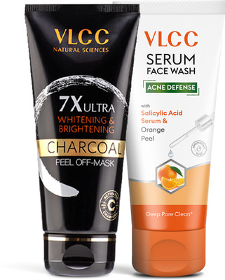 VLCC Acne Defense Face Wash with Salicylic Acid Serum & Orange & 7X Charcoal Peel-Off Mask(2 Items in the set)