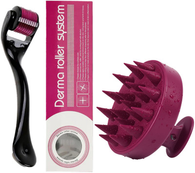 Piru Hair Scalp Care Kit – 0.5mm Derma Roller & Pink Massager Combo Set(2 Items in the set)