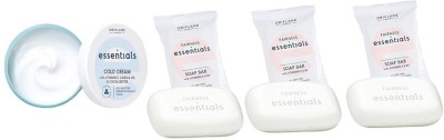 Oriflame Sweden ESSENTIALS COLD CREAM WITH VITAMIN E, CANOLA OIL & COCA BUTTER 75g+GLOW SOAP BAR WITH VITAMIN E & B3 FACE & BODY PK OF (3X75)(4 Items in the set)