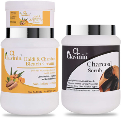 CLAVINIA Haldi And Chandan Bleach Cream 1 Kg + Charcoal Scrub 1000 ml(3 Items in the set)
