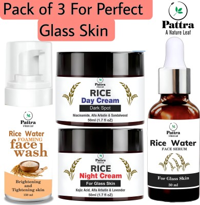 Pattra Rice face Serum, Rice Face Wash, Rice Day & Night Cream for Perfect Galss Skin And Spotless Skin( Base On Korean Skin Remedy(3 Items in the set)